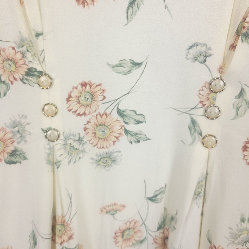 Vintage 80s Cream Floral V Neck Fitted Maxi Dress Size Med - Picture 6 of 10